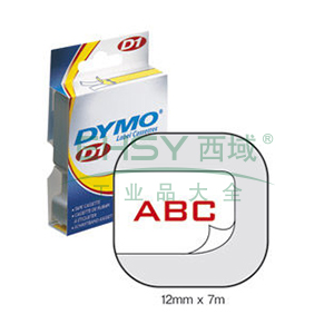 DYMO 商用D1电子标签带，SC45015 白底/红字 12mm*7m 售卖规格：1卷