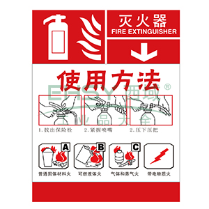 安全 安全标识 消防安全标识 灭火设备使用标识(灭火器)-不干胶,200×