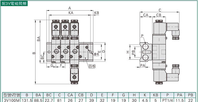 亚德客3V100M底座用盲板,P-3V100M-R2【价