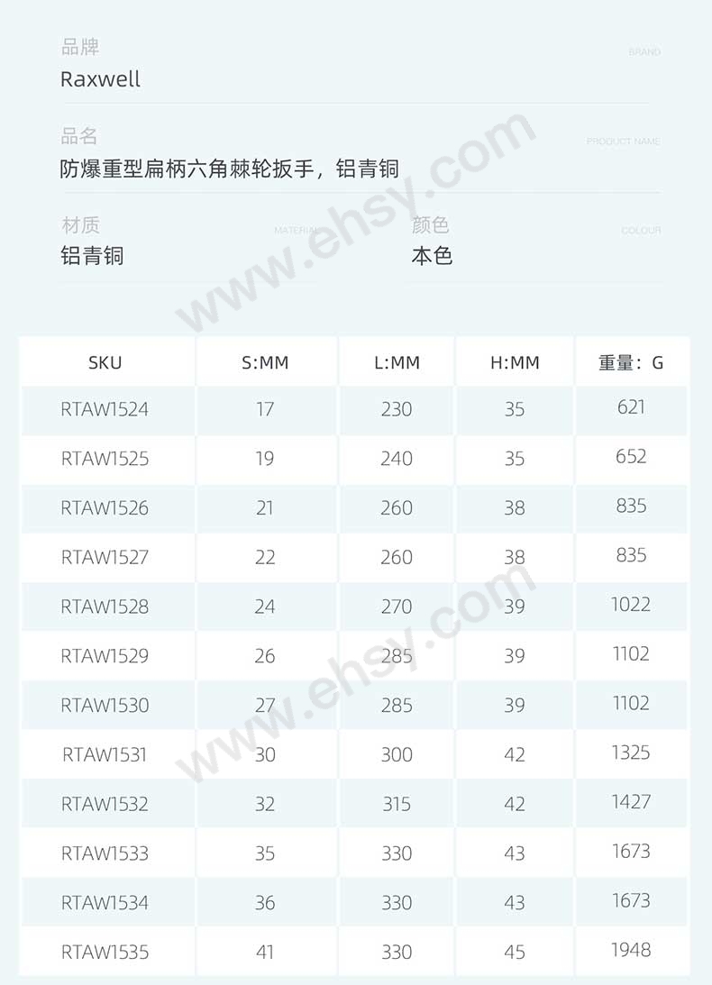 防爆重型扁柄六角棘轮扳手，铝青铜RTAW1524~RTAW1535_05.jpg