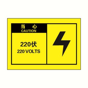 安赛瑞 OSHA当心警示标签-220伏，黄底黑字，127×89mm，32958 售卖规格：10张/包
