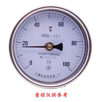 上仪 不锈钢双金属温度计，WSS-401轴向(直型),Φ100 可动外螺纹,M27*2,L=100mm,0-300°C,1.6级 售卖规格：1个