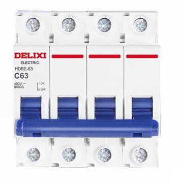 德力西/DELIXI 微型断路器，HDBE636D10 HDBE-63 D型 3P+N 10A TM 售卖规格：1个
