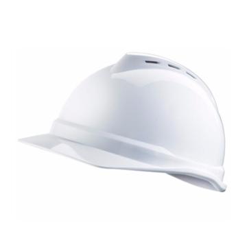 MSA V-Gard PE豪华型安全帽，白，超爱戴帽衬，灰针织布吸汗带，涤纶顶带，D型下颏带，10172512