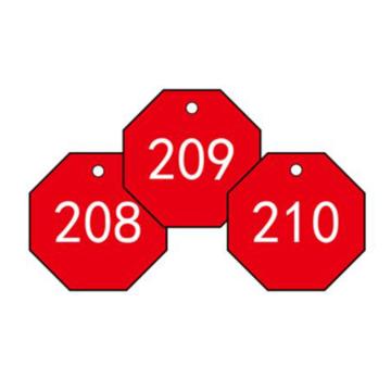 安赛瑞 塑料号码吊牌-八边形，Ф31.8mm，红底白字，号码201-300，14867 售卖规格：100个/包