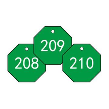 安赛瑞 塑料号码吊牌-八边形，Ф31.8mm，绿底白字，号码201-300，14870 售卖规格：100个/包