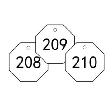 安赛瑞 塑料号码吊牌-八边形，Ф31.8mm，白底黑字，号码201-300，14876 售卖规格：100个/包