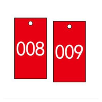 安赛瑞 塑料号码吊牌-长方形，25.4×76.2mm，红底白字，号码001-100，14877 售卖规格：100个/包