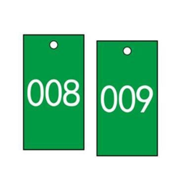 安赛瑞 塑料号码吊牌-长方形，25.4×76.2mm，绿底白字，号码001-100，14880 售卖规格：100个/包