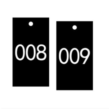 安赛瑞 塑料号码吊牌-长方形，25.4×76.2mm，黑底白字，号码001-100，14883 售卖规格：100个/包