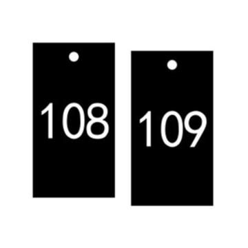 安赛瑞 塑料号码吊牌-长方形，25.4×76.2mm，黑底白字，号码101-200，14884 售卖规格：100个/包