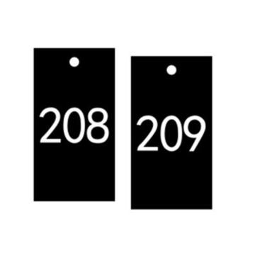 安赛瑞 塑料号码吊牌-长方形，25.4×76.2mm，黑底白字，号码201-300，14885 售卖规格：100个/包