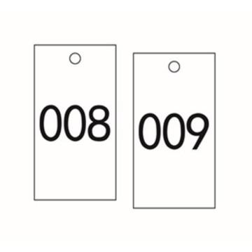 安赛瑞 塑料号码吊牌-长方形，25.4×76.2mm，白底黑字，号码001-100，14886 售卖规格：100个/包