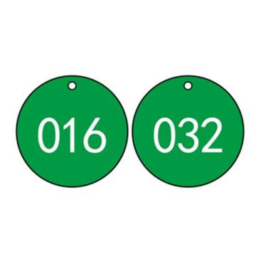 安赛瑞 塑料号码吊牌-圆形，Ф31.8mm，绿底白字，号码001-100，14844 售卖规格：100个/包