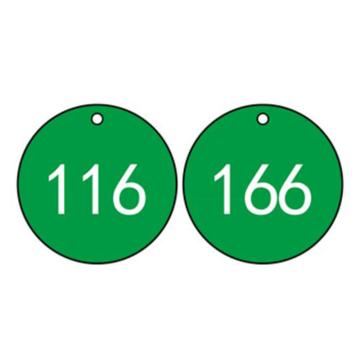 安赛瑞 塑料号码吊牌-圆形，Ф31.8mm，绿底白字，号码101-200，14845 售卖规格：100个/包