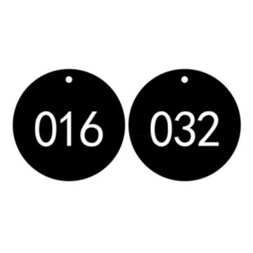 安赛瑞 塑料号码吊牌-圆形，Ф31.8mm，黑底白字，号码001-100，14847 售卖规格：100个/包