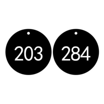 安赛瑞 塑料号码吊牌-圆形，Ф31.8mm，黑底白字，号码201-300，14849 售卖规格：100个/包