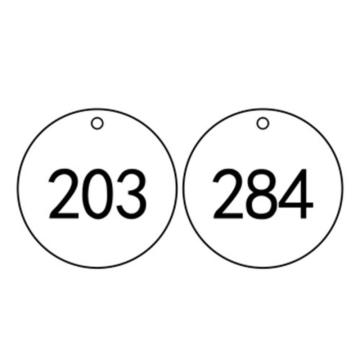 安赛瑞 塑料号码吊牌-圆形，Ф31.8mm，白底黑字，号码201-300，14852 售卖规格：100个/包