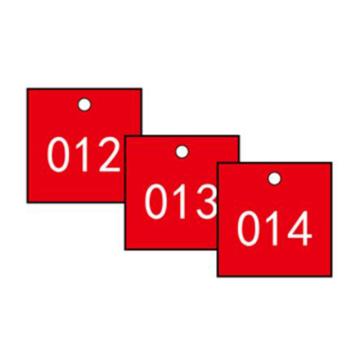 安赛瑞 塑料号码吊牌-正方形，31.8×31.8mm，红底白字，号码001-100，14853 售卖规格：100个/包