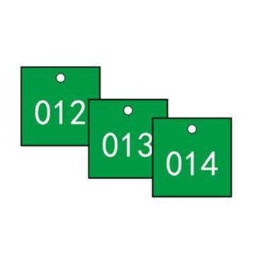 安赛瑞 塑料号码吊牌-正方形，31.8×31.8mm，绿底白字，号码001-100，14856 售卖规格：100个/包