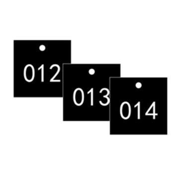 安赛瑞 塑料号码吊牌-正方形，31.8×31.8mm，黑底白字，号码001-100，14859 售卖规格：100个/包