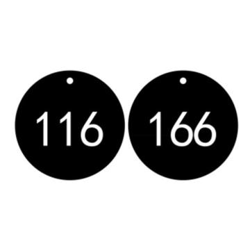 安赛瑞 塑料号码吊牌-圆形，Ф29mm，黑底白字，号码101-200，14776 售卖规格：100个/包