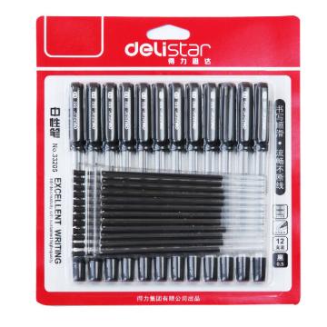 得力（deli）0.5mm半針管黑色中性筆，水筆 簽字筆套裝（贈12支筆芯） 12支/卡 33205 單位：卡