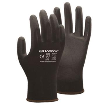 恒辉 PU涂层手套，PE304-7 13针黑化纤掌浸 售卖规格：1包
