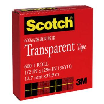 3M Scotch® 600 高效透明胶带，XY003812209 1/2"*33M 售卖规格：1卷