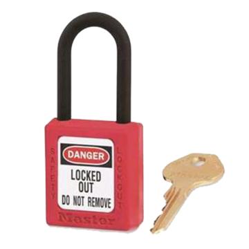 玛斯特锁MasterLock 红色XENOY工程塑料安全锁，塑料锁钩、绝缘、防磁、防电火花，406RED