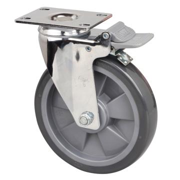 易得力 平顶刹车聚氨酯(PU)脚轮，57226H-576-77 脚轮中型镀铬6寸130kg 售卖规格：1个