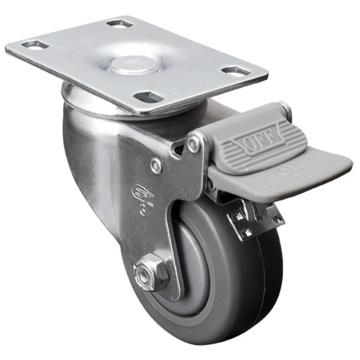 易得力 平顶刹车聚氨酯(PU)脚轮，57123H-573-77 脚轮中型3寸130kg 售卖规格：1个