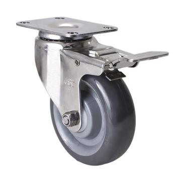 易得力 平顶刹车聚氨酯(PU)脚轮，S54724L-S544-75 脚轮不锈钢中型4寸150kg 售卖规格：1个