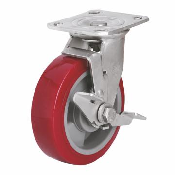 易得力 平顶刹车高强度聚氨酯(TPU)脚轮，S71726C-S716-86/C 脚轮不锈钢轴承6寸420kg 售卖规格：1个