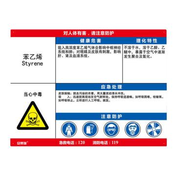 安赛瑞 职业病危害告知卡-苯乙烯，ABS板，600×450mm，14631 售卖规格：1张