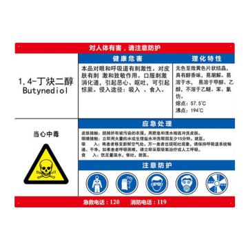 安赛瑞 职业病危害告知卡-1 4-丁炔二醇，ABS板，600×450mm，14635 售卖规格：1张