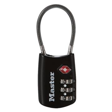 玛斯特锁MasterLock 20mm宽，3位可调密码锁，带柔性缆，黑色，4688MCND