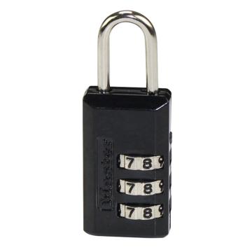 玛斯特锁MasterLock 3位密码锁，3mm锌锁钩，锁钩净高22mm，宽20mm，锌锁体黑塑料壳，646D