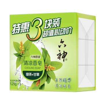 六神（LIUSHENG） 清涼香皂，植物綠茶甘草 特惠三塊裝 單位：組