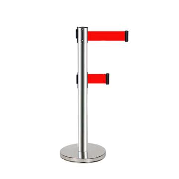 帛拉 伸缩隔离柱，双层，织带红色，长度5米，铁皮加重底座 售卖规格：1个