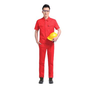 鸿图 夏季工作服套装，短袖，大红色，量身定制