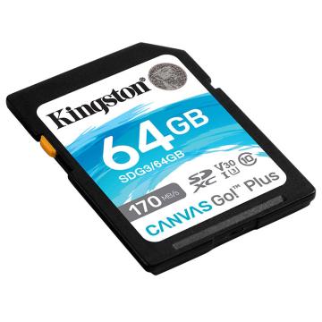 金士顿/Kingston 存储卡，SDG3/64G U3 V30 SD卡 极速版 读速170MB/s 写速70MB/s 4K超高清视频 终身保固 售卖规格：1个