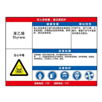 金能电力 职业病告知卡-苯乙烯，PVC板，600×450mm，2mm板厚，JN-WTP99 售卖规格：1块