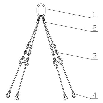 江苏亚太 四叉吊带吊具（YT01C03）1T*1M，带钩带万向旋转吊环