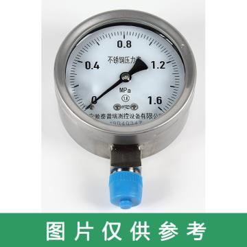 泰普瑞 不锈钢耐震压力表，YN-100B 表盘直径100mm 不锈钢316 量程0-4Mpa 精度1.6级