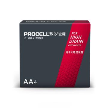 Procell致芯宏耀碱性电池，5号，AA，高性能，4粒/盒