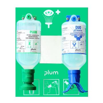 Plum 洗眼液套装-16盎司/500ml弱酸弱碱颗粒物粉尘洗眼液+酸碱双眼冲淋洗眼液+双挂板，4695