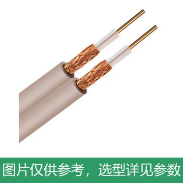 海乐 两兆线同轴电缆2芯双屏蔽2M线SYV-75-2-2*2 0.34纯铜单股两层96编 75欧姆数字信号线 100米