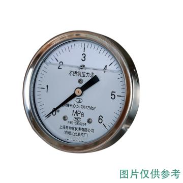 上自仪 不锈钢耐震压力表，Y-103BFZ-0.1-0.3MPa/M20×1.5/1.6级/304 轴向不带边 售卖规格：1个