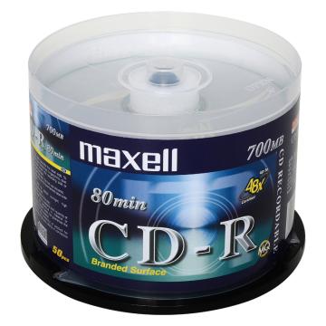 麦克赛尔/MAXELL CD-R光盘，银盘48速700M CD-R 50片桶装 空白光盘 售卖规格：1筒